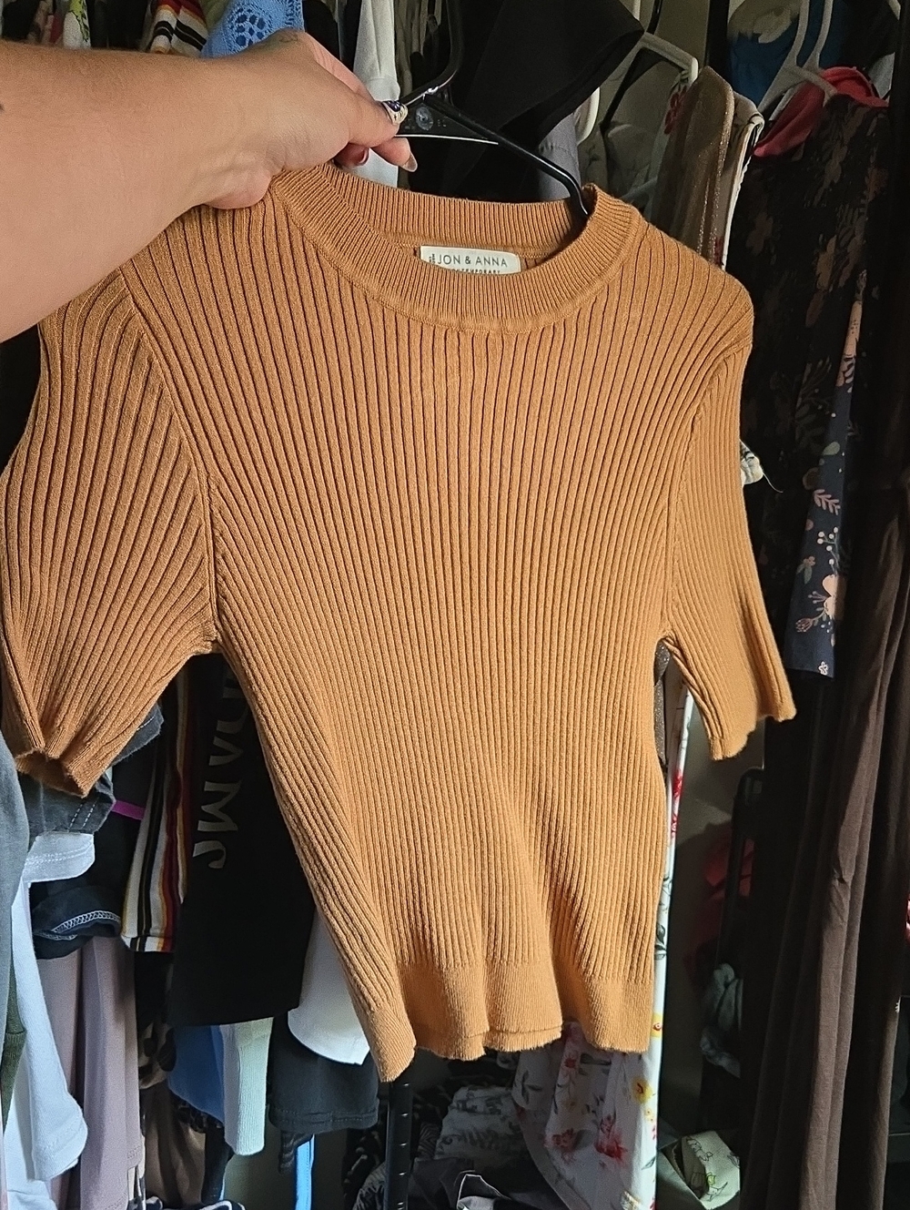 Jon & Anna Ribbed Short Sleeve Tee in Camel Tan